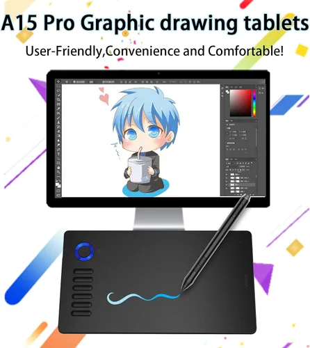 Vista 2 de VEIKK A15 Pro Graphics Drawing Pen Tablet - Tabletas digitales de gran área activa con bolígrafo pasivo, almohadilla de dibujo con 12 teclas de Azul