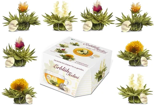 Vista 9 de Creano Flores de Té en Taza - Té Floreciente - 8 Tés Florecientes en 4 Variedades Diferentes - Té Verde
