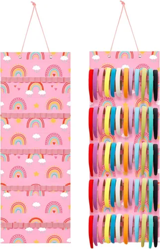 Vista 15 de Tudomro Soporte Colgante para Diademas para Niñas Organizador de Accesorios de Cabello de Felpa con 60 Bandas Elásticas Soporte para Lazos