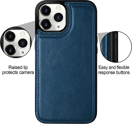 Vista 5 de HianDier Funda para iPhone 11 Pro con tarjetero para mujeres y hombres, funda protectora de piel sintética con función atril, cierre magnético, a