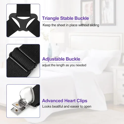 Vista 3 de Sujetadores de sábanas de cama, correas triangulares para colchón, 3 vías, soporte de esquina de cama ajustable para sábanas de cama, fundas