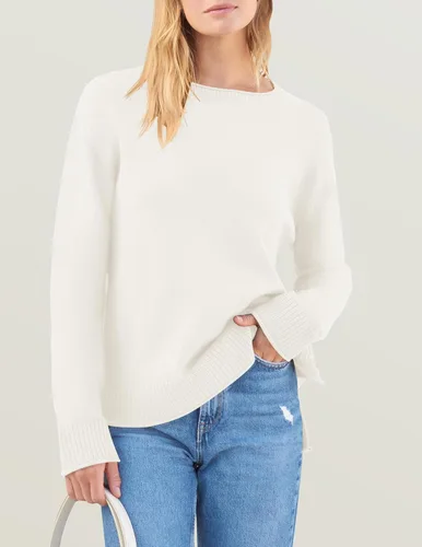 Vista 3 de ZESICA Suéter de manga larga para mujer, cuello redondo, tejido suave, abertura lateral, cómodo, holgado, para otoño 2023