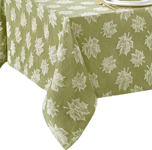 Vista 7 de Falling Leaves - Mantel jacquard color verde, 70 pulgadas de ancho x 70 pulgadas de largo, redondo