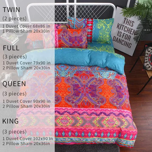 Vista 7 de Omelas - Juego de funda de edredón bohemio tamaño Queen, ropa de cama floral boho colorida, edredón súper suave de microfibra, funda de edredón