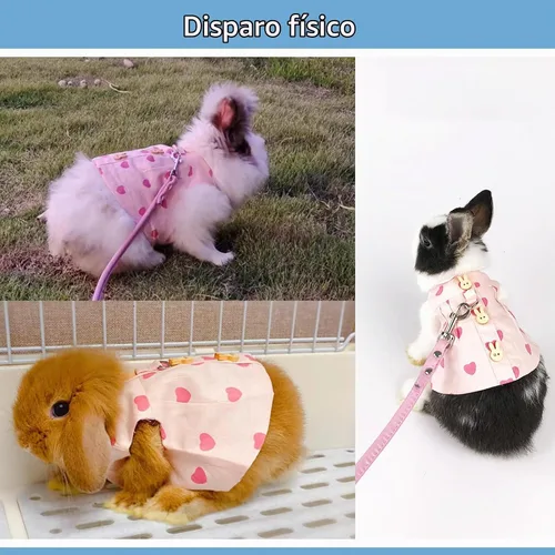 Vista 6 de Ropa de conejillo de indias, arnés de conejo, ropa de conejo de hurón con arnés de conejo para mascotas y correa, mini bolsa para sombrero, lindo