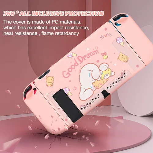 Vista 5 de DLseego Dockable Protective Case for Switch, Newest Pattern Cover with Anti-Scratch and Shock-Absorption Design Hard Cover with 2 pcs Thumb Grips