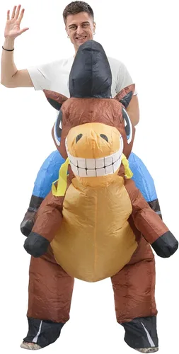Vista 2 de IHGYT Disfraz inflable de caballo para montar en el aire, traje de fiesta, Halloween y Navidad, cosplay, tamaño adulto, Camello