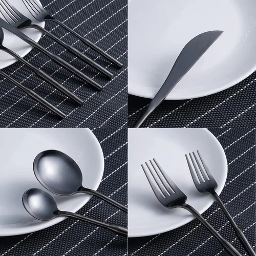 Vista 5 de Juego de cubiertos mate para comer, juego de cubiertos de acero inoxidable de 20 piezas, juego de utensilios de cocina para 4, cubiertos duraderos
