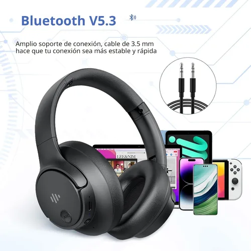 Vista 3 de Eduiosma Auriculares con cancelación activa de ruido, auriculares inalámbricos Bluetooth con micrófono, modo de transparencia, tiempo