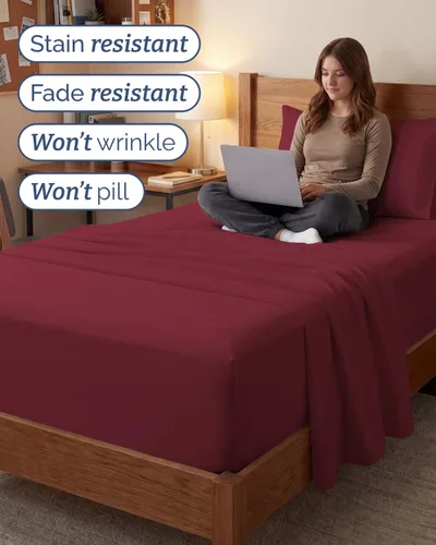 Vista 605 de Extra Deep Twin XL Sheet Set - 3 Piece College Dorm Room - White 01-Blanco