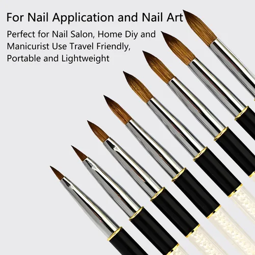 Vista 8 de Kolinsky - Brochas de uñas tamaño 8, pinceles de uñas para aplicación acrílica, mango resistente, forma ovalada, herramientas de diseño de uñas