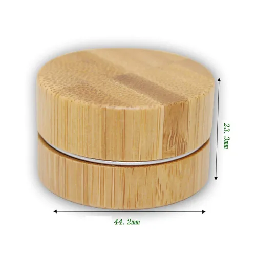 Vista 4 de 2 piezas de lata de aluminio vacía de 0.3 fl oz con carcasa de bambú, recipientes de muestra cosmética redondos de metal, latas de bambú, frascos