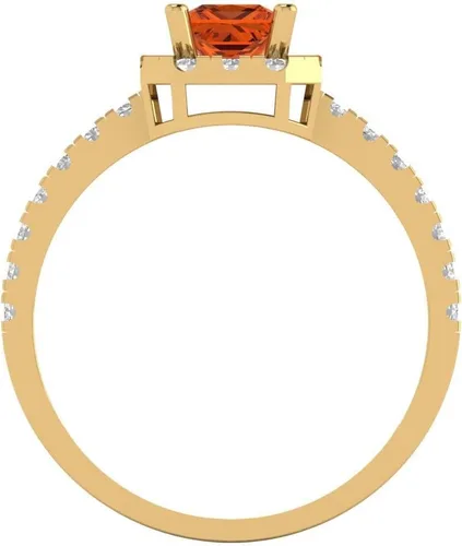 Vista 4 de Clara Pucci Solitario de corte princesa brillante de 1.37 ct con acento de rubí rojo simulado, anillo moderno de declaración sólido de oro amarillo