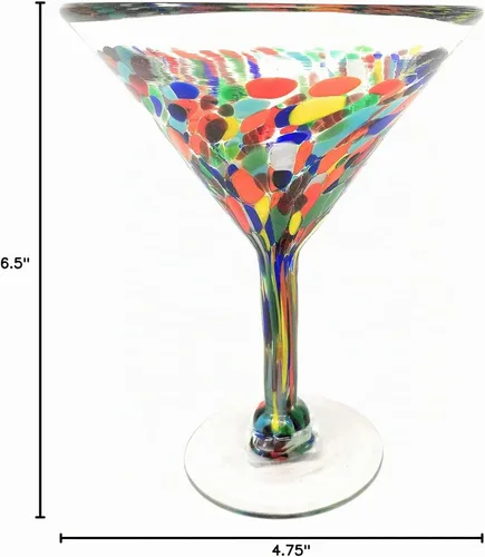 Vista 7 de Dos Sueños Juego de 4 vasos de Margarita modernos soplados a mano mexicanos - Confetti Carmen (12 onzas)