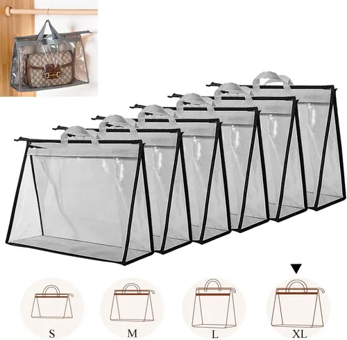 Vista 8 de fazhongfa 6 bolsas para el polvo para bolsos, organizador de almacenamiento de bolsos transparentes, no tejidas, bolsa colgante con cremallera y asa