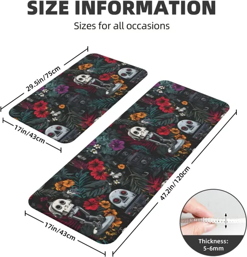 Vista 3 de Antifatigue Kitchen Mats for Floor 2 Piece - Tropical Robot Print Kitchen Rugs Washable, Non Slip Runner Rug Standing Mat for