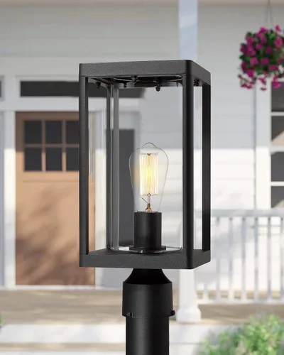 Vista 8 de Beionxii Luces de poste exterior, linterna de poste exterior grande moderna de 20 pulgadas con base de montaje en muelle, aluminio fundido negro