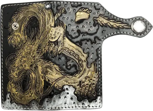 Vista 8 de Cartera de cuero Golden Emperor Dragon Biker, Dorado, Moderno