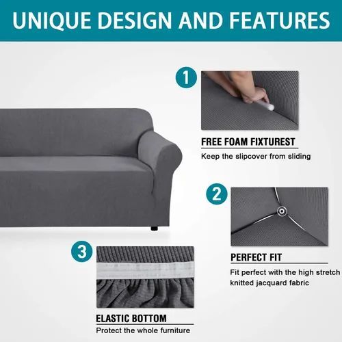 Vista 3 de Funda elástica para sofá de 1 pieza, protector de muebles con parte inferior elástica, fundas de silla jacquard de punto, fundas elásticas para sofá