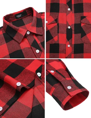 Vista 4 de COOFANDY Men's Plaid Flannel Shirt Casual Button Down Cotton Lightweight Shirts