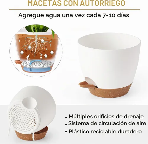Vista 4 de Mkono Macetas colgantes de 6.5 pulgadas, colgadores de macramé con macetas de riego automático para interiores, juego de 2 cestas colgantes