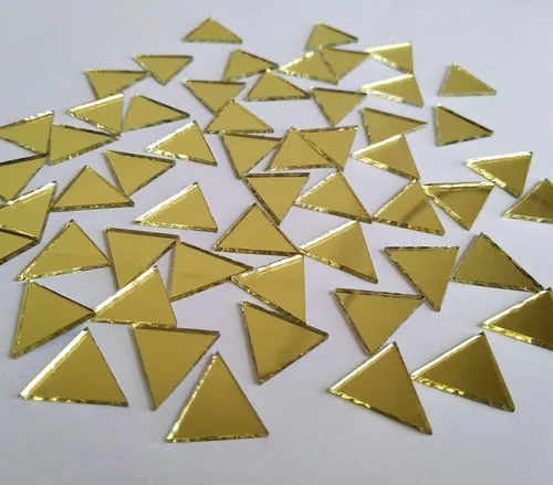 Vista 6 de Juego de 200 piezas de mosaico de espejo triangular de 1/2 pulgada, espejo triangular de vidrio real, accesorio de manualidades (oro amarillo)