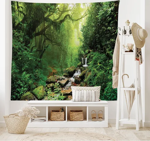 Vista 85 de Ambesonne Tapiz hippie, abrazo de hongos de ensueño y árbol de la vida místico y mandal verde, decoración de tela para colgar en la pared