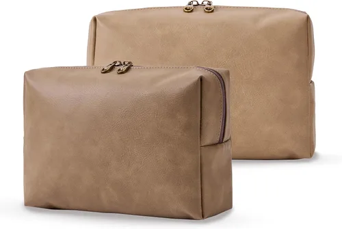 Vista 8 de Bolsa de cosméticos personalizada pequeña pana maquillaje bolsa de viaje organizador de cepillos de almacenamiento, Marrón