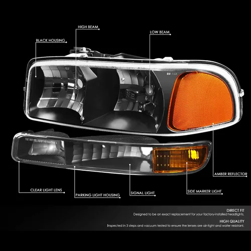 Vista 2 de DNA MOTORING HL-OH-SIE994P-BK-AM - Faros delanteros de esquina color ámbar compatibles con Sierra 99-07 / 00-06 Yukon XL 1500 2500