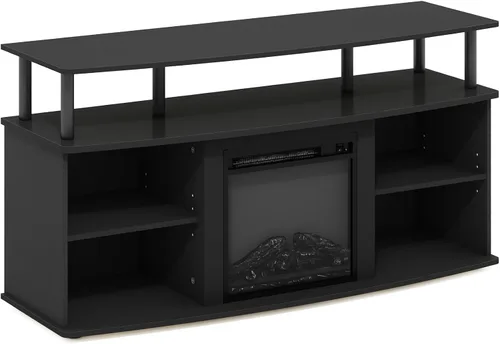 Vista 7 de Furinno Jensen - Soporte de TV con chimenea, centro de entretenimiento, consola de TV para televisores de hasta 55 pulgadas con chimenea y estantes