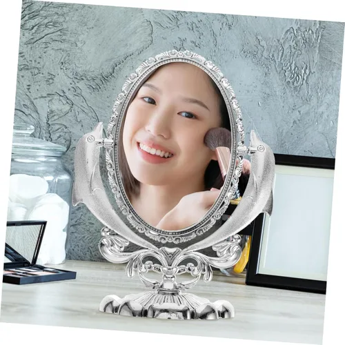 Vista 5 de CHILDWEET Espejo de maquillaje de doble cara, espejo de escritorio giratorio para tocador de mesa, reflejo para aplicación de maquillaje, base