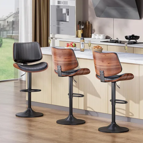Vista 2 de YaFiti Adjustable Bar Stools, Modern Swivel PU Leather Counter Height Chairs with Backrest, Armless Kitchen Island Stools, Black 1 PCS