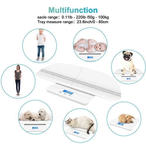 Vista 2 de Báscula digital para mascotas, báscula para bebés, con 3 modos de pesaje (kg/oz/lb), máxima 220 libras, capacidad con precisión de hasta 0.02