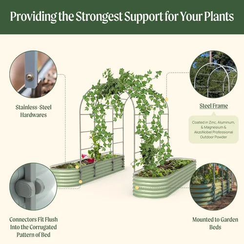 Vista 5 de Vego Garden Sistema modular de enrejado arqueado de 1.5 pies de largo para todas las camas de jardín clásicas para plantas trepadoras como frijoles