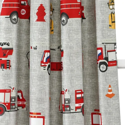 Vista 3 de Lush Decor Panel de cortina para ventana de camión de bomberos, par, 52 pulgadas de ancho x 84 pulgadas de largo, rojo y gris - Cortinas