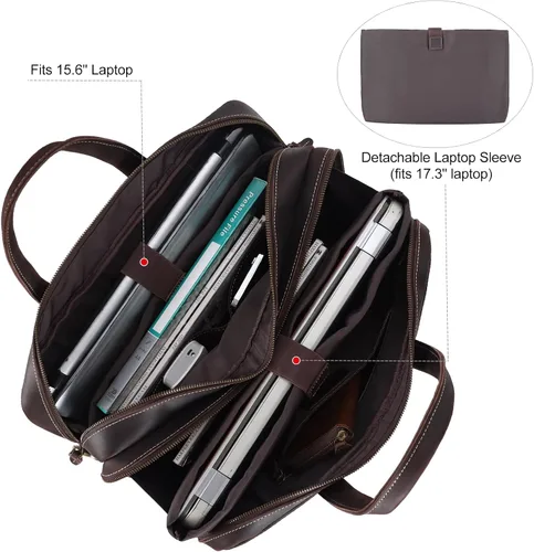 Vista 4 de TIDING Maletín de cuero para hombres 17 pulgadas portátil Messenger Bag Office Work Business Bolsa de hombro bolsa de fijación