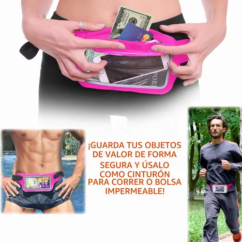 Vista 4 de Cinturón de natación impermeable para correr, color rosa, definitivo: soporte para teléfono y artículos esenciales para gimnasio, playa, kayak Rosa