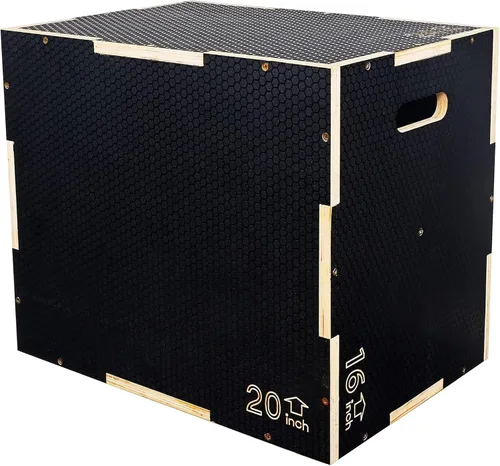 Vista 6 de Fitvids Plataforma de ejercicio de madera antideslizante de 16 x 14 x 12 pulgadas, equipo de entrenamiento pliométrico para gimnasio en casa, caja