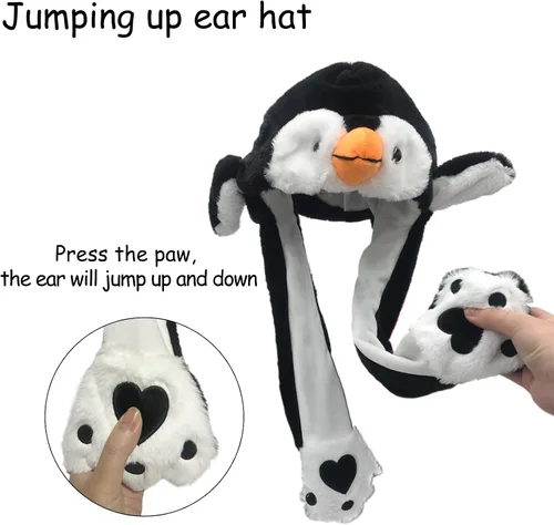 Vista 2 de GADMEXILY Gorro de peluche con orejas de animal para saltar para Halloween, Navidad, cosplay, novedad, gorra de fiesta para adultos, mujeres y niños