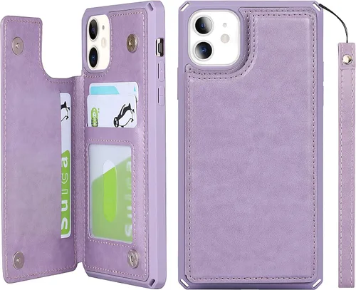 Vista 19 de iCoverCase Funda compatible con iPhone 11 con tarjetero para mujer, bloqueo RFID en relieve, piel sintética con correa de muñeca de 6.1 pulgadas