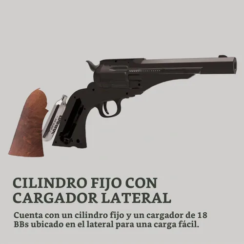 Vista 4 de Kit de pistola de CO2 negro 1858 con 2 cartuchos de CO2 250 BBS (1858s)