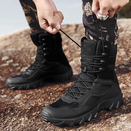 Vista 2 de Botas de nieve tácticas para hombre, botas tácticas altas con Negro