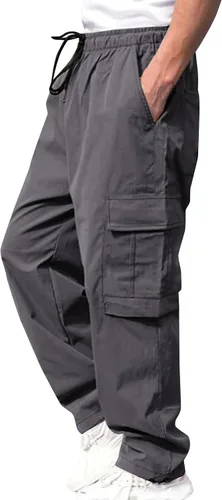 Vista 2 de THWEI Pantalones cargo para hombre, casuales, con cordón, de algodón, pantalones de trabajo al aire libre