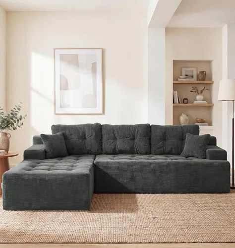 Vista 14 de Hobestluk - Sofá modular sin hueso, sofá seccional en forma de L 96" Right Facing Chaise Black,Memory Foam,Removable Cover,Non-slip Bottom,No