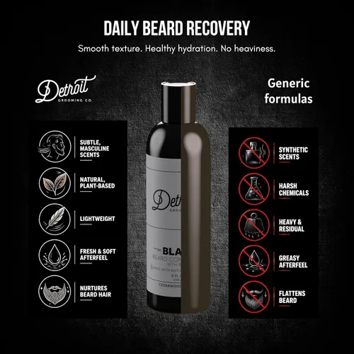 Vista 3 de Detroit Grooming Co. Acondicionador de barba con extracto de manzana y aloe vera, suavizante, desenredante e hidratante para barba, edición negra