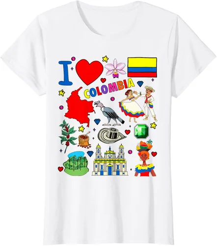 Vista 19 de Camiseta con diseño de bandera y mapa de I Love Colombia dibujada a mano
