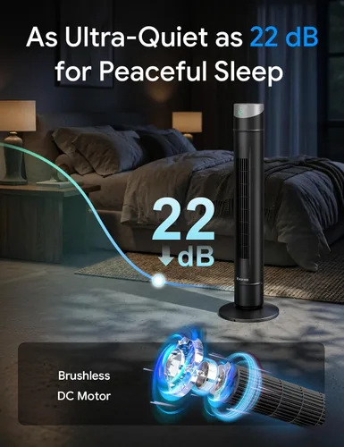 Vista 14 de ZAFRO Ventilador de torre inteligente para dormitorio, ventilador de torre oscilante de 120°, 28 pies/s de alta velocidad, 12 velocidades, 4 modos
