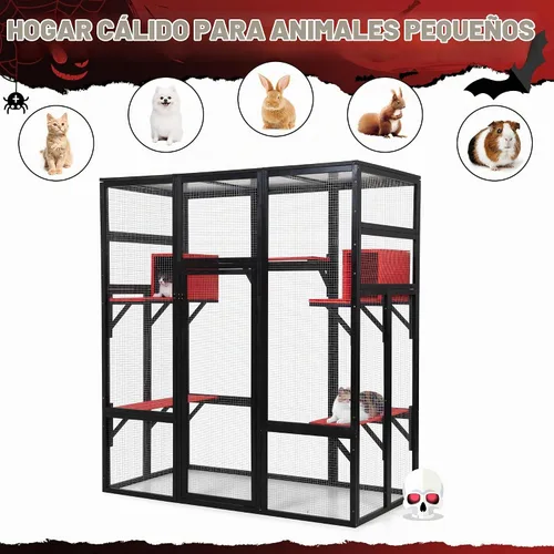 Vista 4 de COZIWOW Catio de madera grande de 70 pulgadas para exteriores con perchas y condominios, jaula para gatos interior con techo impermeable, 7