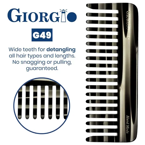 Vista 4 de Giorgio G49 Graphite, peine grande para desenredar el cabello, dientes anchos para cabello grueso, rizado y ondulado. Peine desenredante