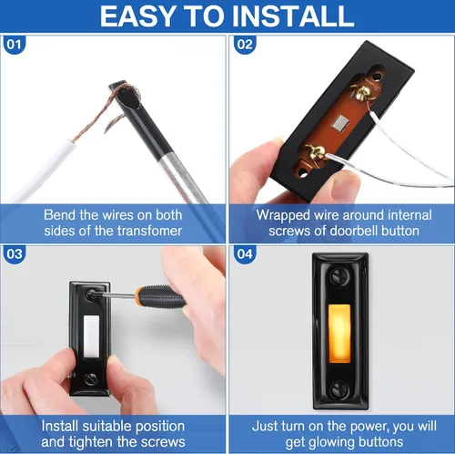 Vista 5 de Dreyoo Botón de timbre de puerta de metal, botón de timbre de puerta con cable de metal resistente con luz LED montada en la pared, botones